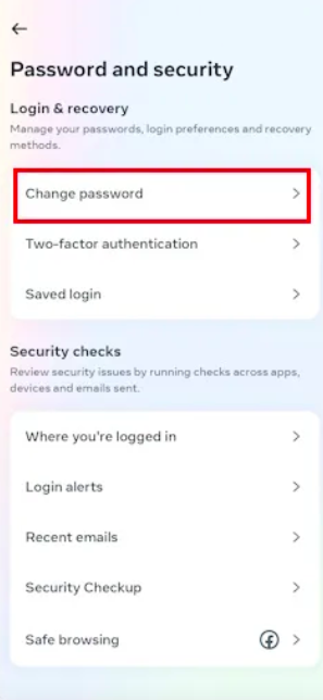 correzione di Instagram 1 cambiare la password