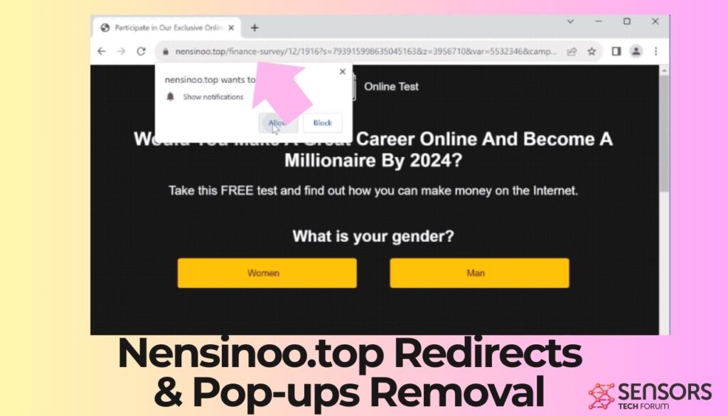 Reindirizzamenti Nensinoo.top & Rimozione dei pop-up