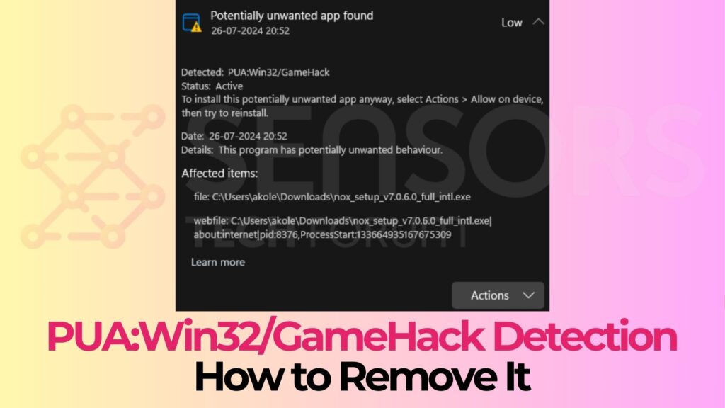 PUA:Rilevamento dell'adware Win32/GameHack - Come rimuovere E '