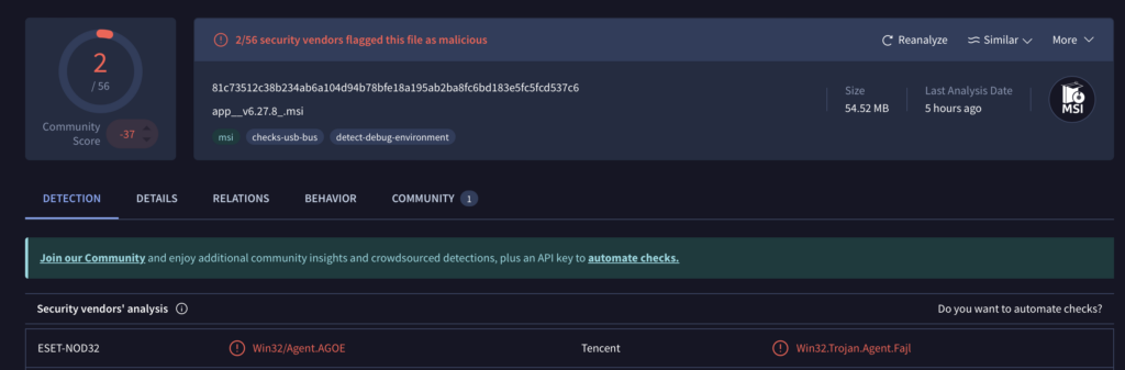 NoqotApp virustotal scanning