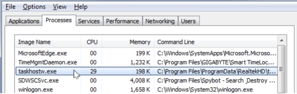 taskhostw exe の問題