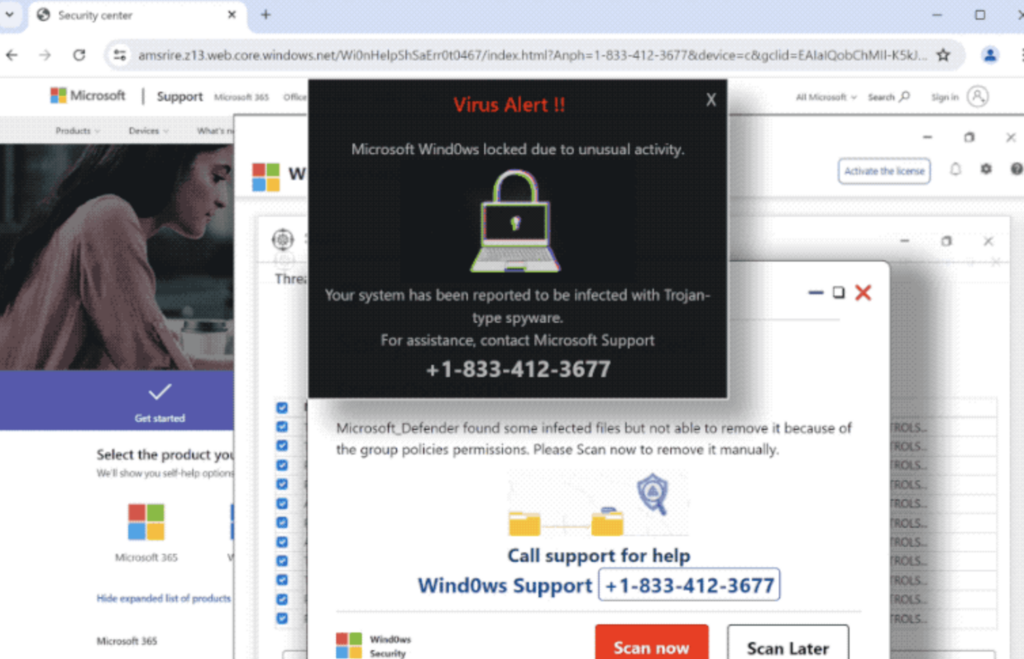 Microsoft Windows locked due to unusual activity Scam