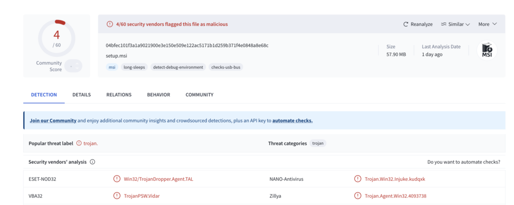 Weisx App virustotal detections